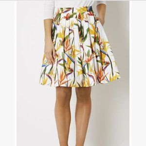 Karen Millen Bird Paradise Skirt Pleated Lined Midi Mini Skirt Size 6